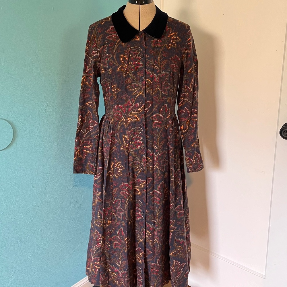[Vintage] Laura Ashley Dark Floral Corduroy Dress